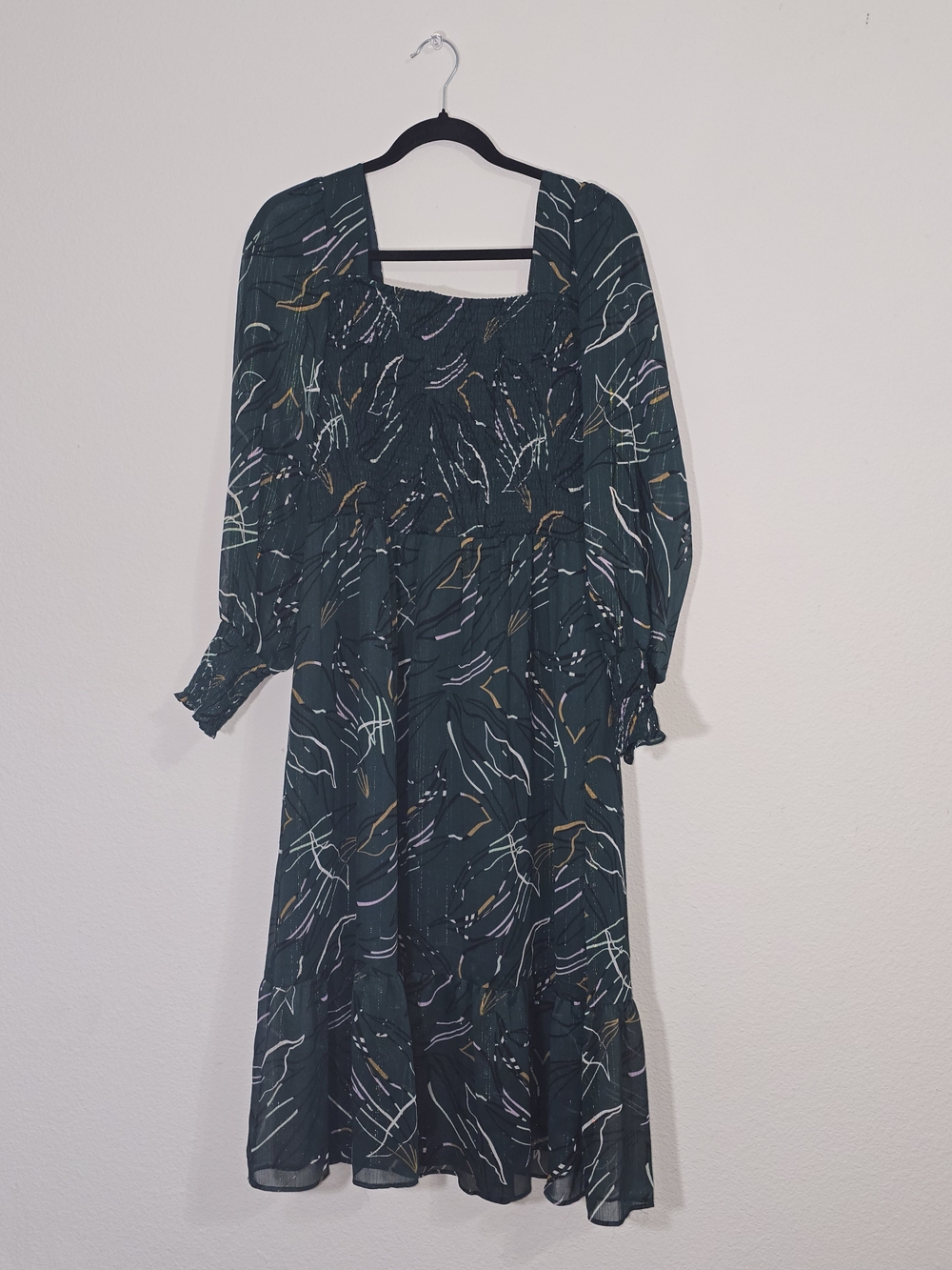 Nine West Teal Abstract-Print Midi Dress